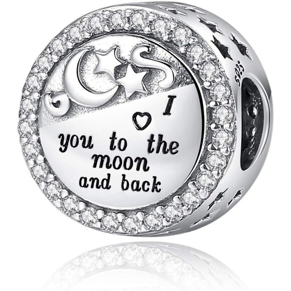 925 Sterling Silver 'I Love You to The Moon and Back' Charm for Pandora & Europe